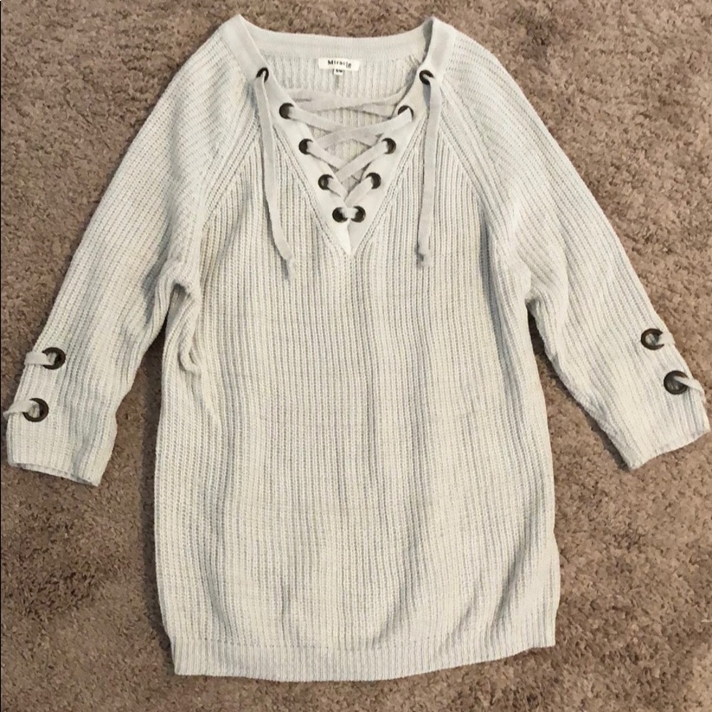Cream Lace Up Sweater - Size Small/Medium